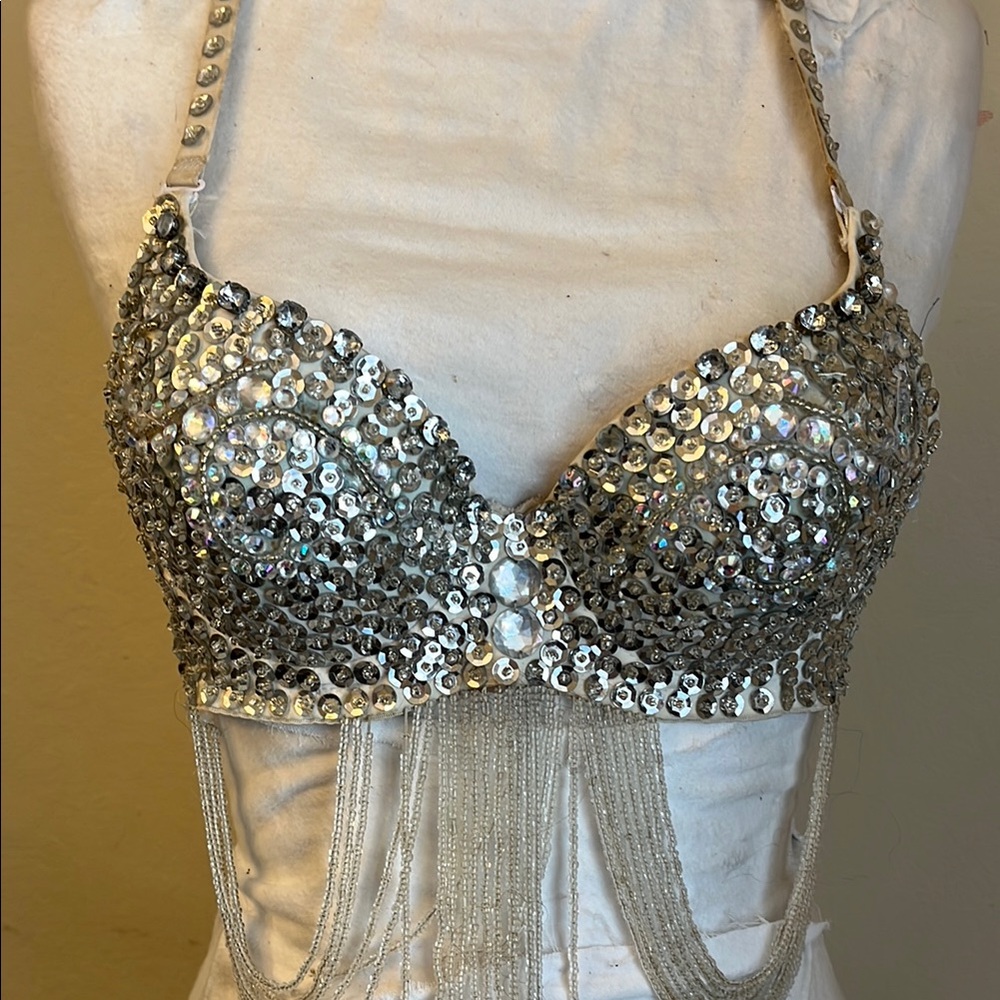 Silver Sequin Embellished Bra Top